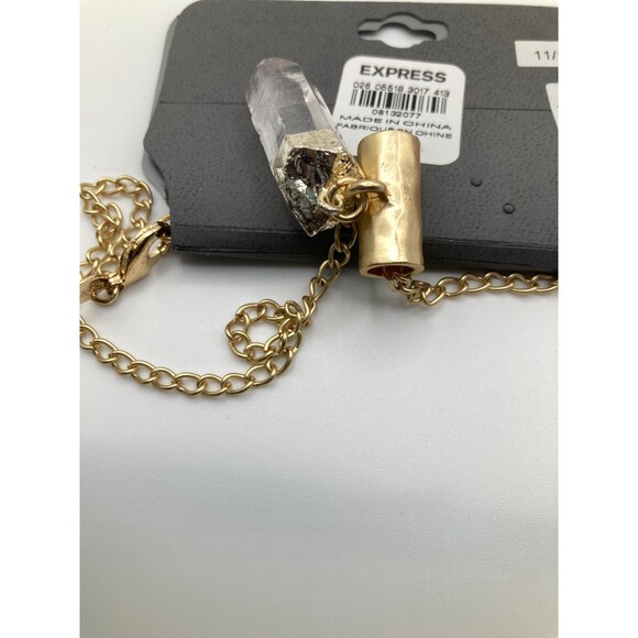 EXPRESS Worn Gold Tone Cloudy Imperfect Translucent Crystal Pendant 16" NEW - Picture 7 of 10
